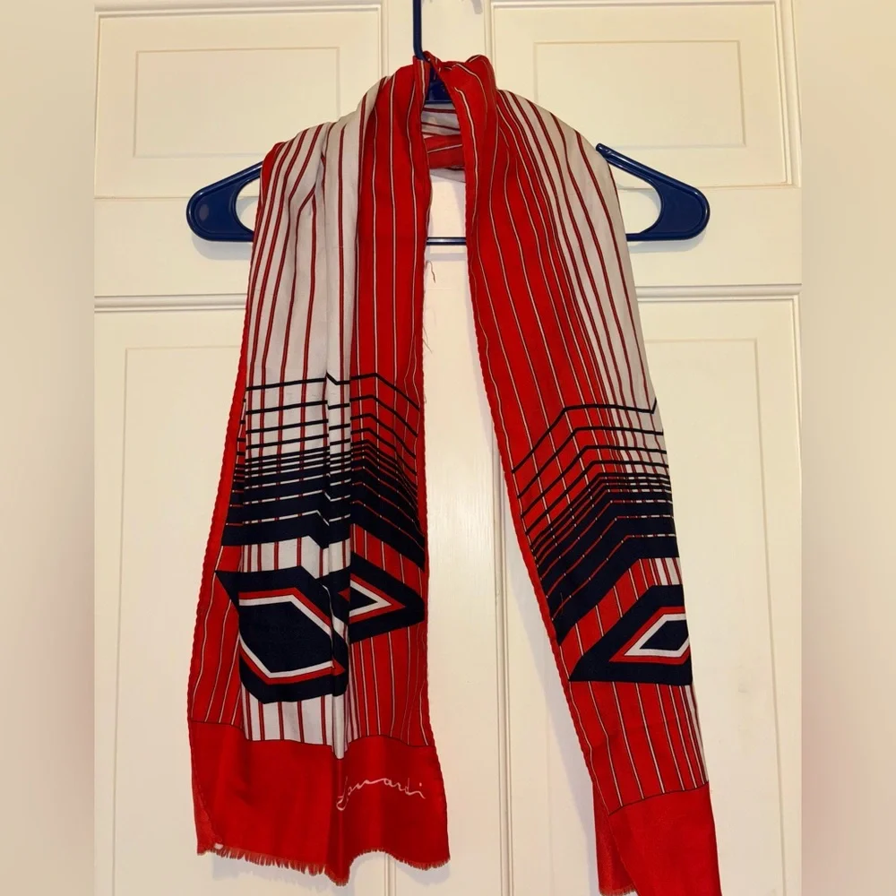 Leonardi Red White Blue Geometric Scarf stripes elegant party travel winter work